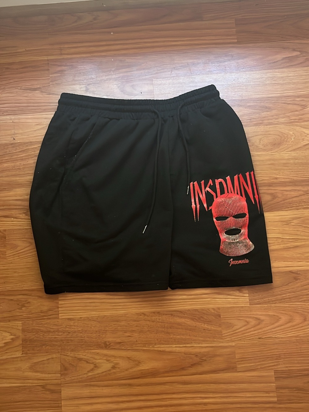 Black Insomnia Graphic Men’s Shorts - Red Print